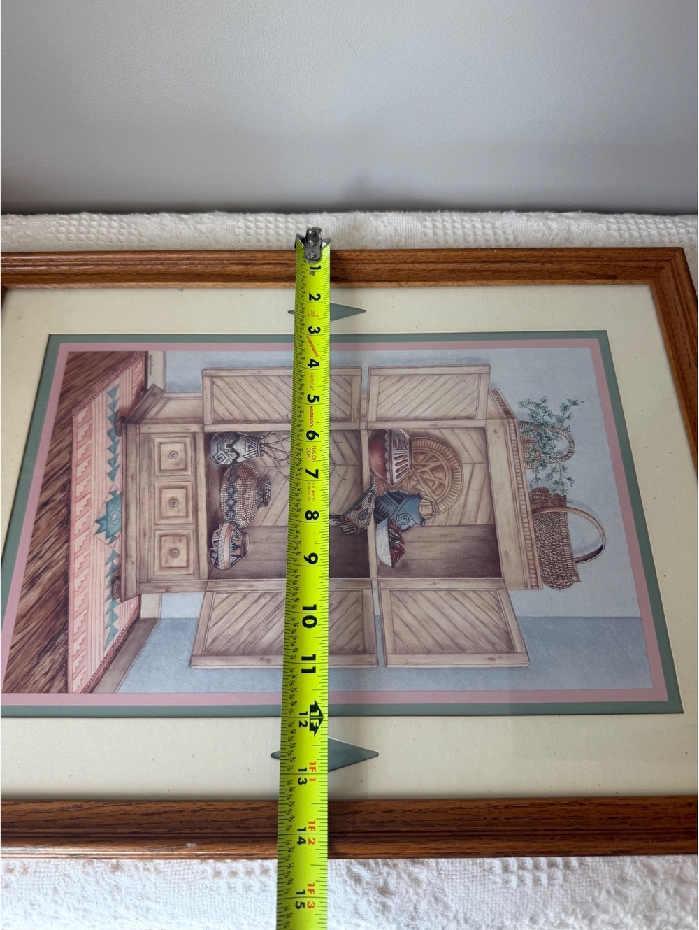 Vintage Southwestern Pottery and Basket Cabinet art print with frame - Picture 5 of 5